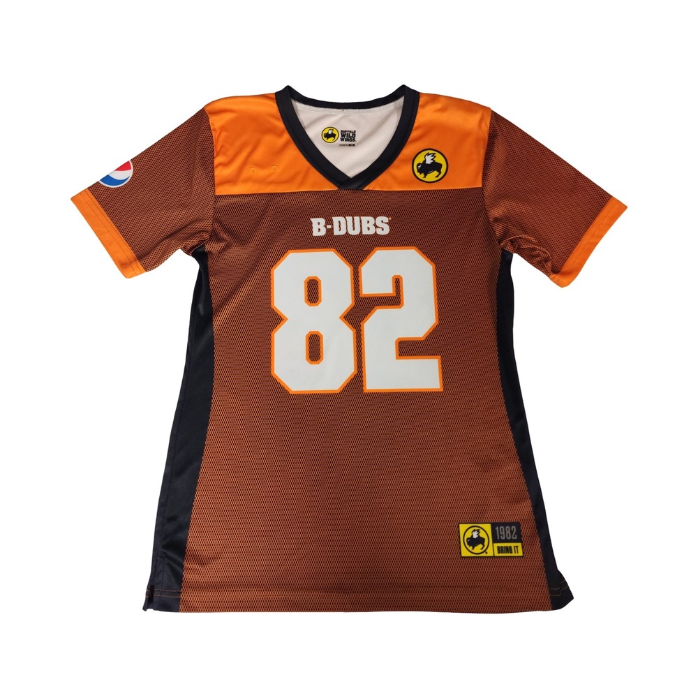 Buffalo Wild Wings B-Dubs 82 Football Jersey Womens Medium Orange Black Pepsi